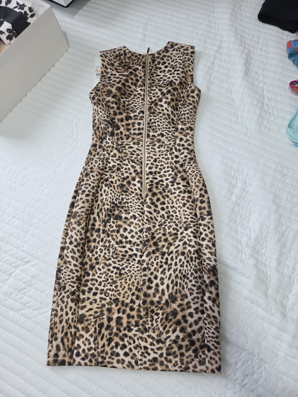 Calvin Klein Leopard Print Midi Sheath Dress - Brown/Tan - Picture 3 of 6